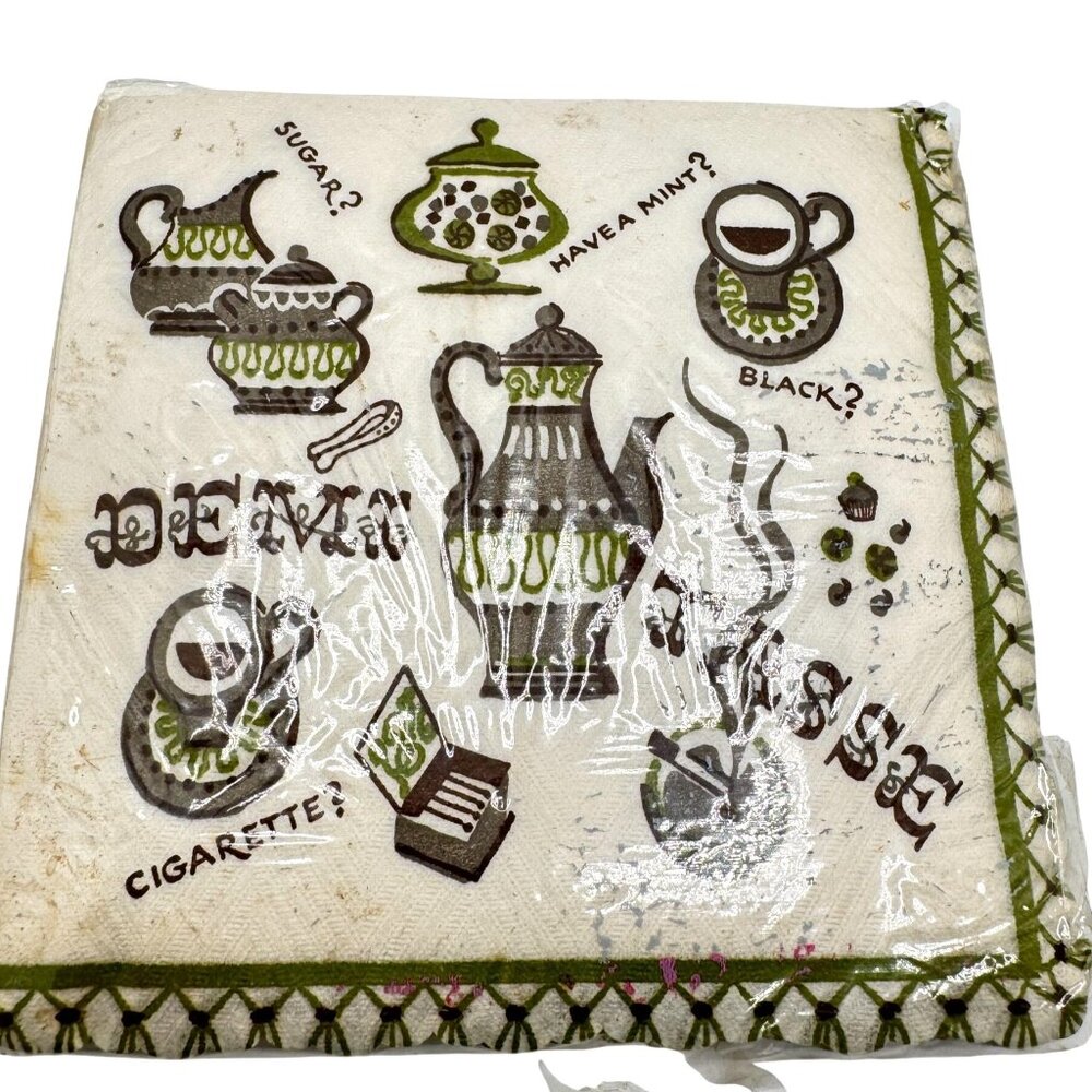 1950s "A Brownie Creation" Beverage Napkins Green Tea Coffee Pot Sealed Pack 20